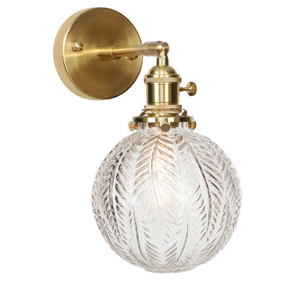 Copper Wall Light with Leaf Patterned Globe Glass | Soft Ambient Light