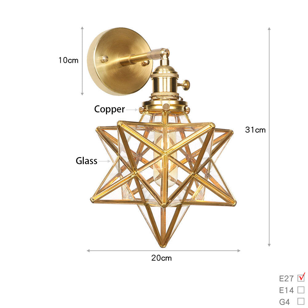 Glass Wall Light with Star Glass Shade, Wall Lamp for Bedroom Living Room Hallway