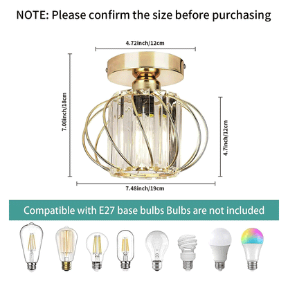 Gold Crystal Ceiling Light Fixture, Flush Mount Ceiling Chandeliers for Hallway Dining Rooms Living Room(Bulb Not Included)