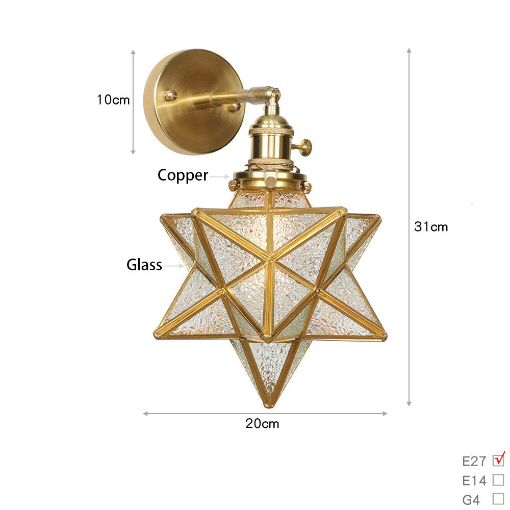Glass Wall Light with Star Glass Shade, Wall Lamp for Bedroom Living Room Hallway