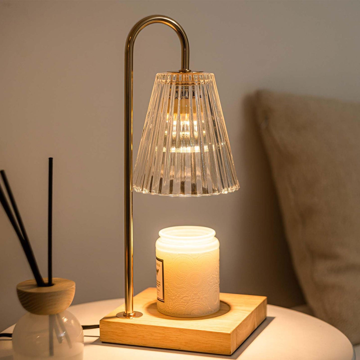 Candle Warmer Lamp with Timer Dimmer, Amber Glass Table Lamp