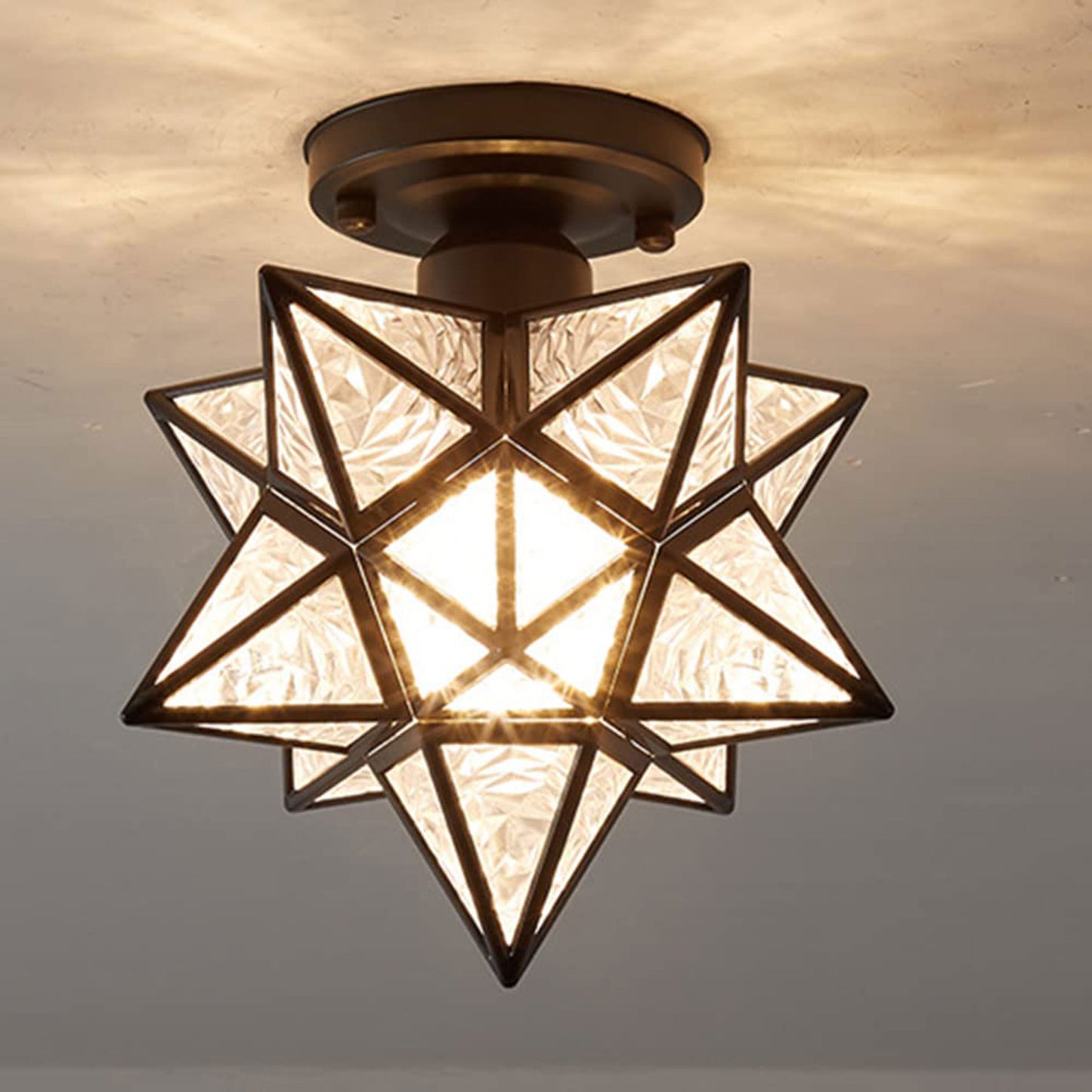 Black Ceiling Light Fixture, Creative Star Glass Ceiling Pendant Light, Chandeliers Fitting for Hallway Living Room Dining Room Kitchen, 7.8INCH