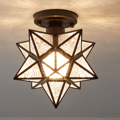 Black Ceiling Light Fixture, Creative Star Glass Ceiling Pendant Light, Chandeliers Fitting for Hallway Living Room Dining Room Kitchen, 7.8INCH
