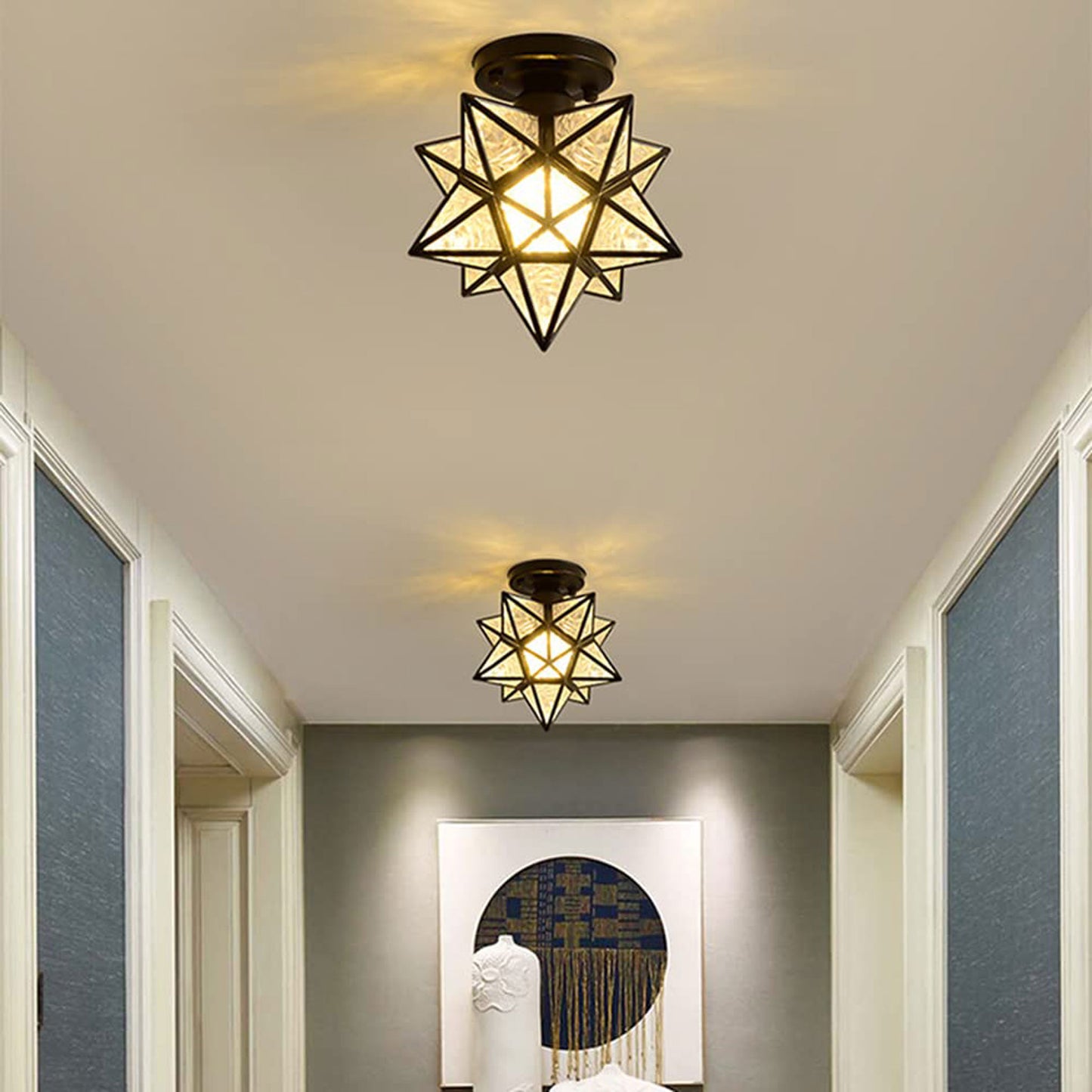 Black Ceiling Light Fixture, Creative Star Glass Ceiling Pendant Light, Chandeliers Fitting for Hallway Living Room Dining Room Kitchen, 7.8INCH