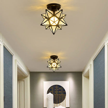 Black Ceiling Light Fixture, Creative Star Glass Ceiling Pendant Light, Chandeliers Fitting for Hallway Living Room Dining Room Kitchen, 7.8INCH