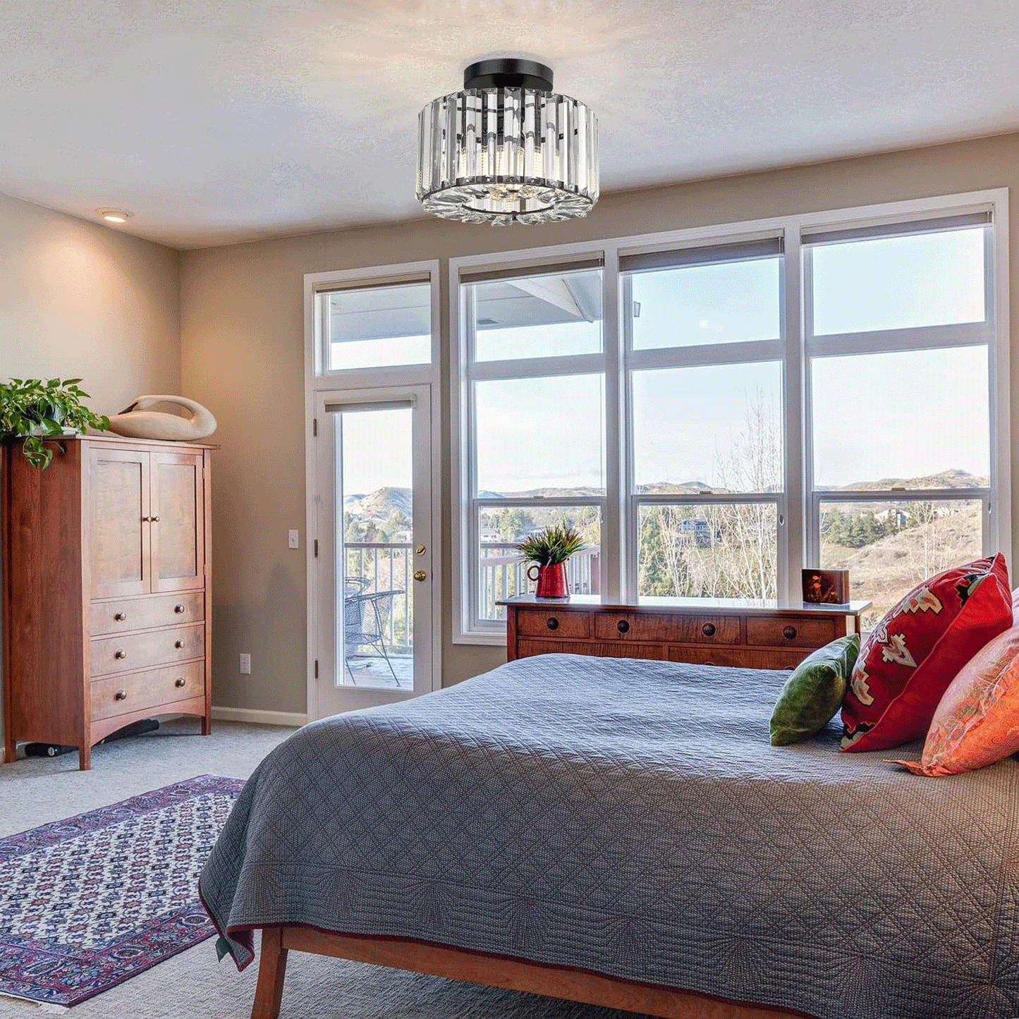 Crystal Ceiling Light for Bedroom Hallway Kitchen Bathroom，Blck(Bulb Not Included)