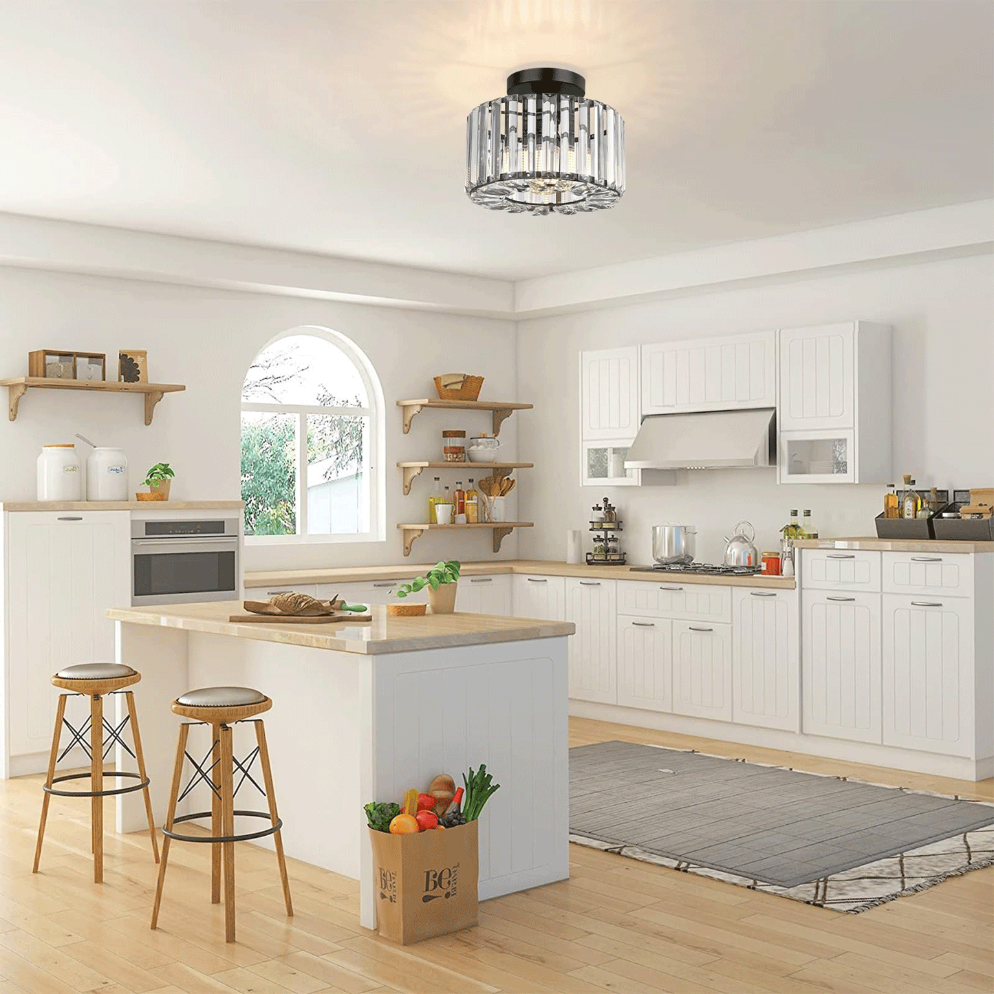 Crystal Ceiling Light for Bedroom Hallway Kitchen Bathroom，Blck(Bulb Not Included)