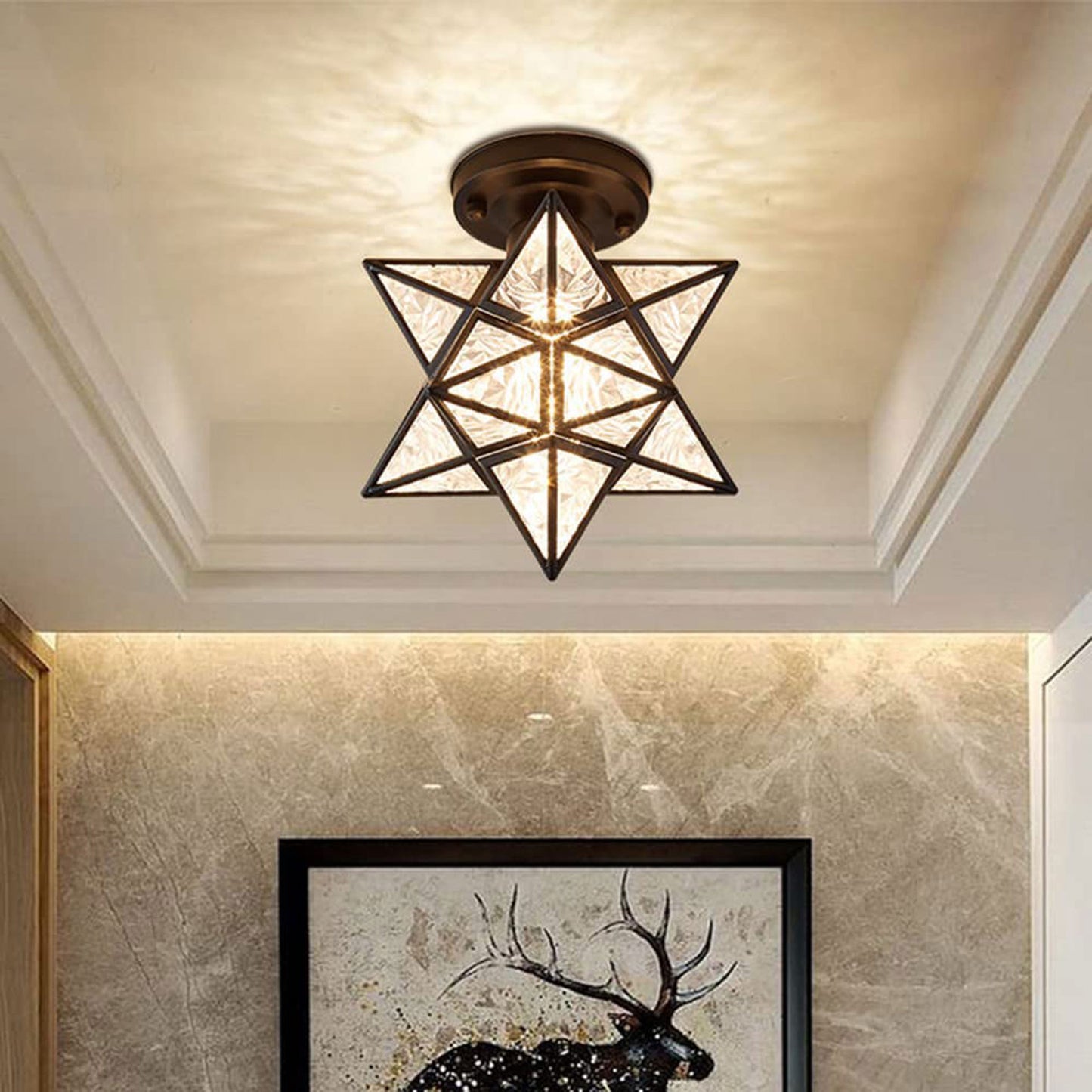 Black Ceiling Light Fixture, Creative Star Glass Ceiling Pendant Light, Chandeliers Fitting for Hallway Living Room Dining Room Kitchen, 7.8INCH