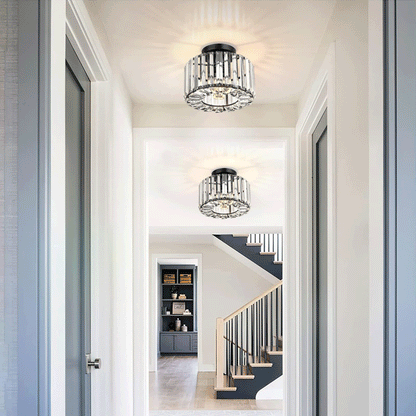 Crystal Ceiling Light for Bedroom Hallway Kitchen Bathroom，Blck(Bulb Not Included)