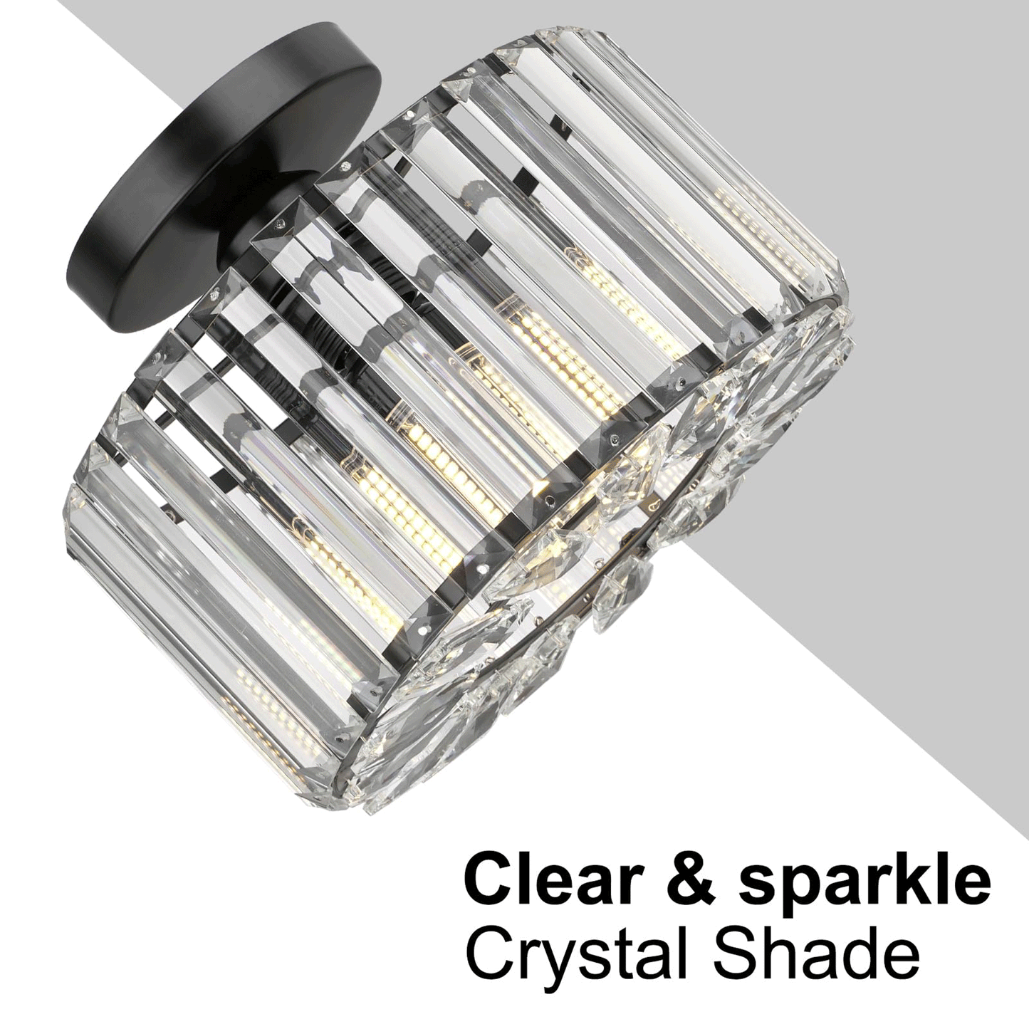 Crystal Ceiling Light for Bedroom Hallway Kitchen Bathroom，Blck(Bulb Not Included)