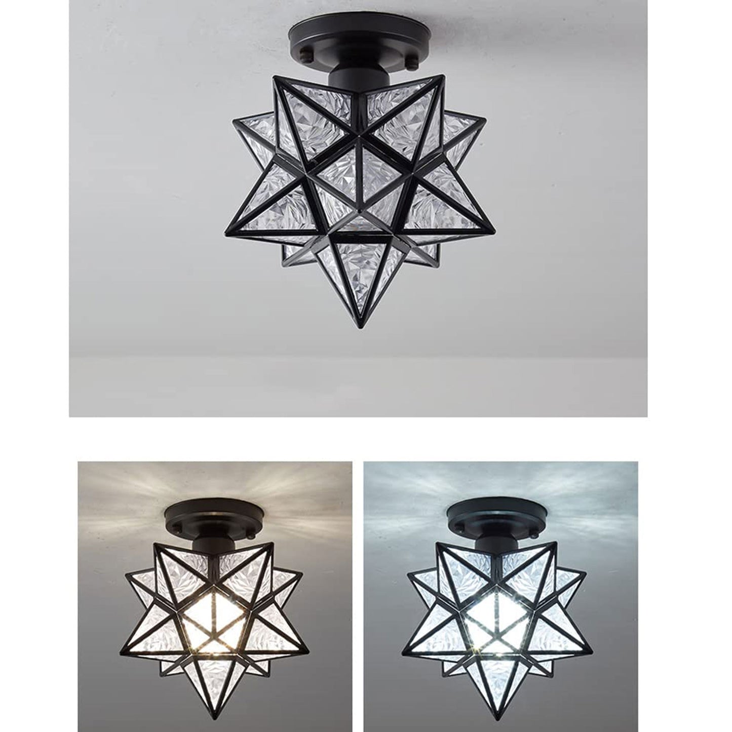 Black Ceiling Light Fixture, Creative Star Glass Ceiling Pendant Light, Chandeliers Fitting for Hallway Living Room Dining Room Kitchen, 7.8INCH