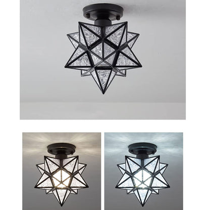 Black Ceiling Light Fixture, Creative Star Glass Ceiling Pendant Light, Chandeliers Fitting for Hallway Living Room Dining Room Kitchen, 7.8INCH