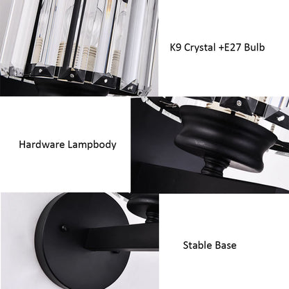 Crystal Wall Light, Blck Crystal Wall Lamp Sconce Lighting, E27