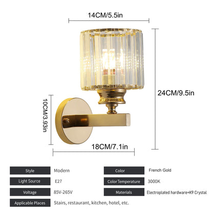 Crystal Wall Light Sconce, E27 Gold Crystal Wall Lamp
