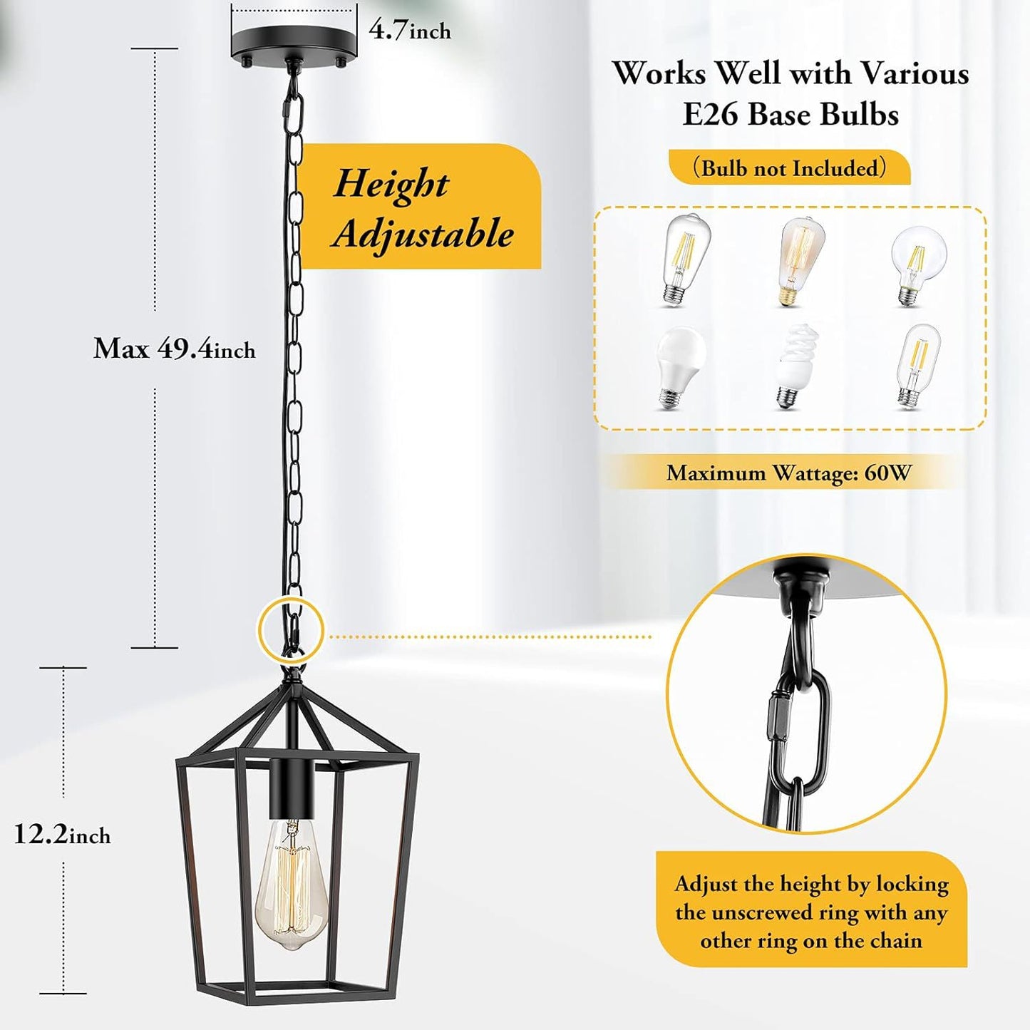 12.2" Tall Indoor Pendant Light